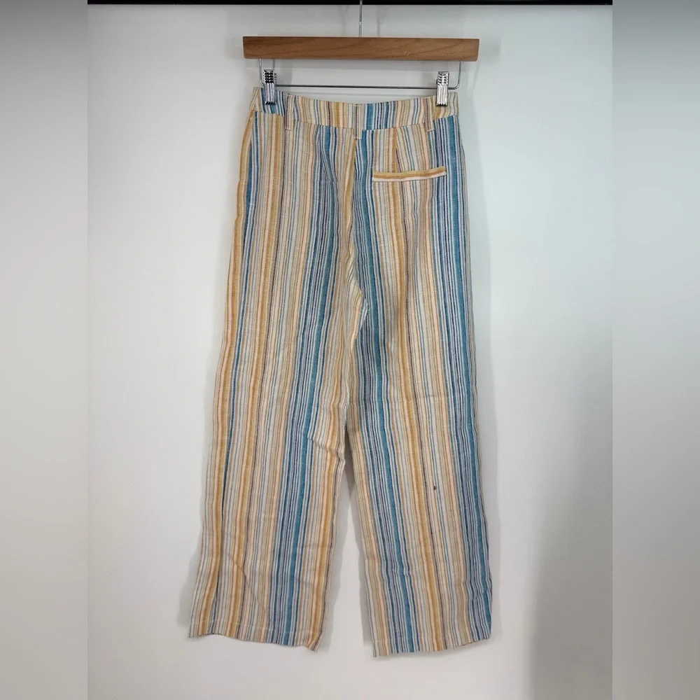 Reformation Pinstripe Beachy Boho Linen High Rise Button Up Wide Leg Pants